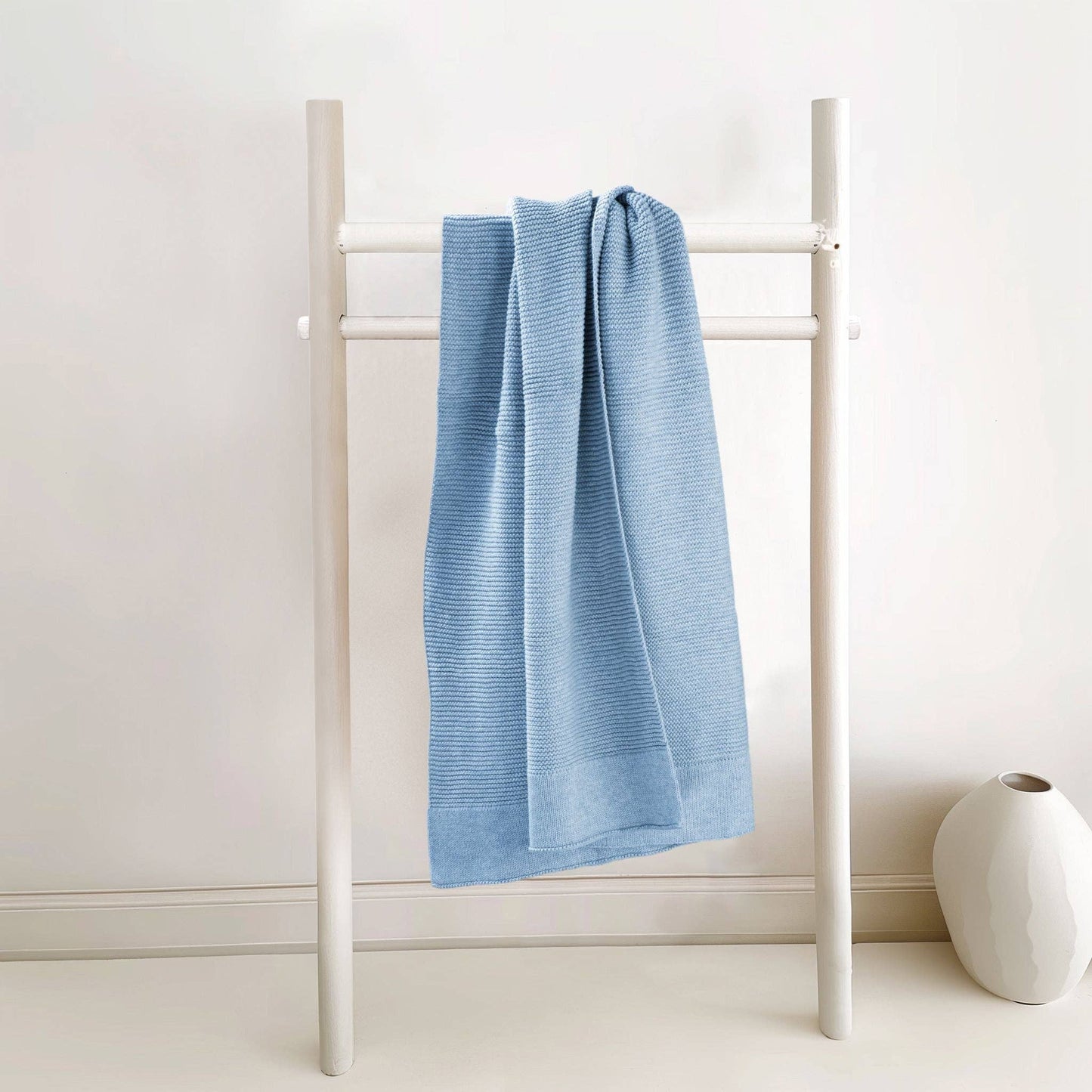 Cotton Classic Knit Baby Blanket - Baby Blue