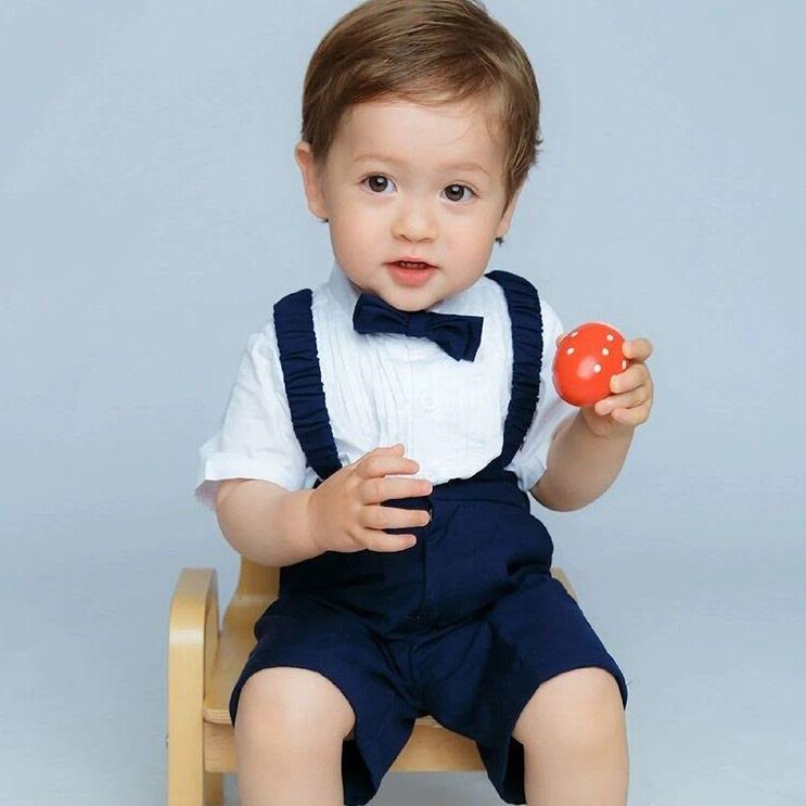 White Shirt Ring Bearer Outfits With Suspenders Navy Suspenders