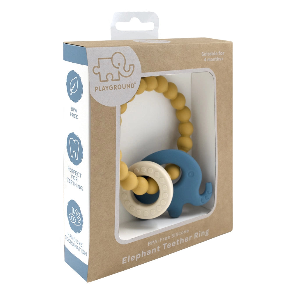 Silicone Elephant Teething Ring Steel Blue