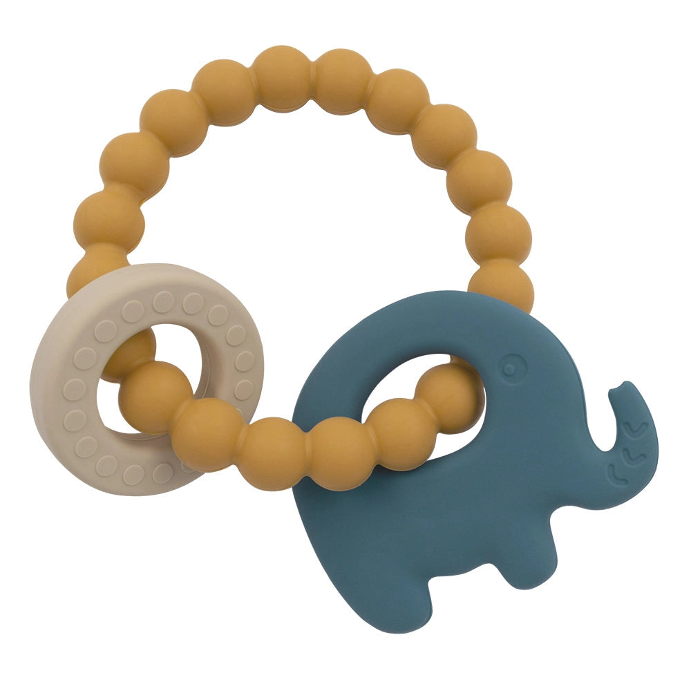 Silicone Elephant Teething Ring Steel Blue