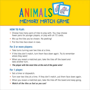 Memory Match Game Animals