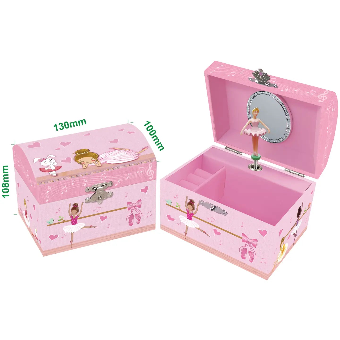 Dome Shape Musical Jewellery Box-Ballerina & Bunny