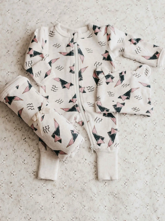 Origami Zipsuit, Jersey Swaddle & Beanie
