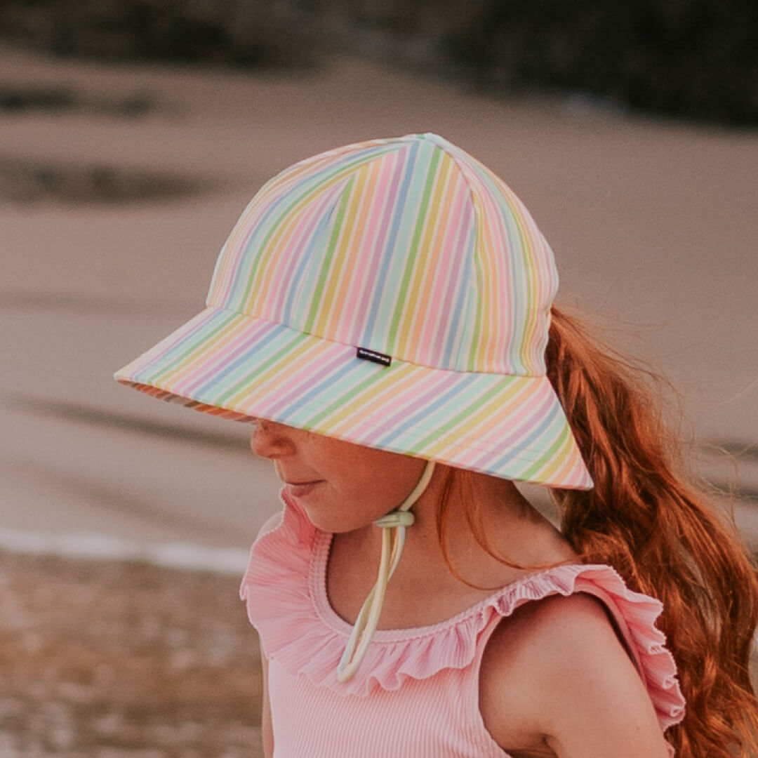 Ponytail Swim Bucket Beach Hat - Rainbow 2-3 years only!