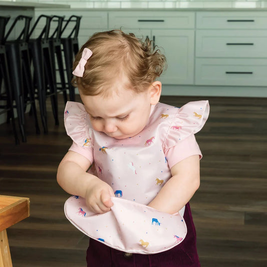 Tiny Twinkle - Mess-proof Apron Bib Ruffle - Unicorn Confetti from
