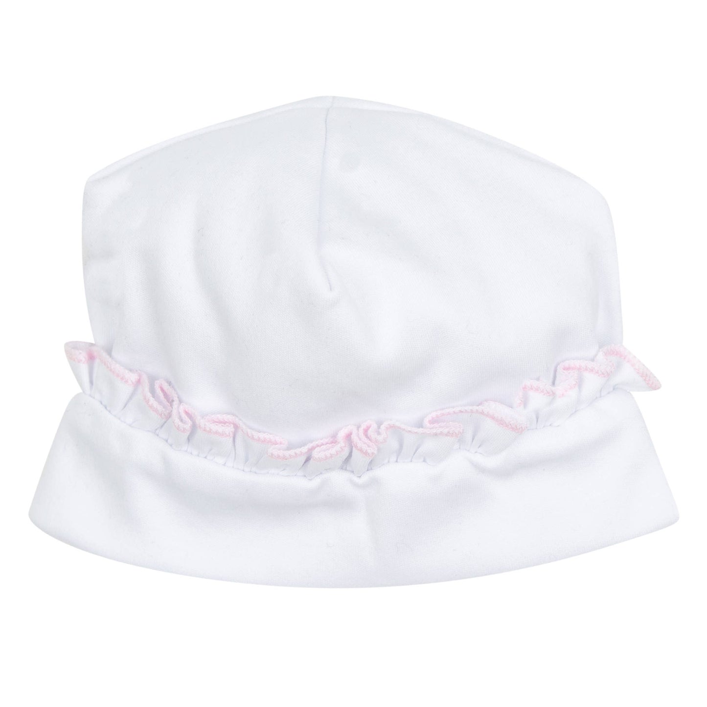 Essentials White Ruffle Hat with Pink Trim