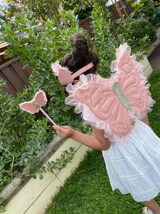 Three Tots Vegan Leather Butterfly Wings, Wand and Crown from