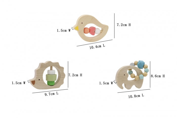Wooden Animal Baby Rattle With Beads