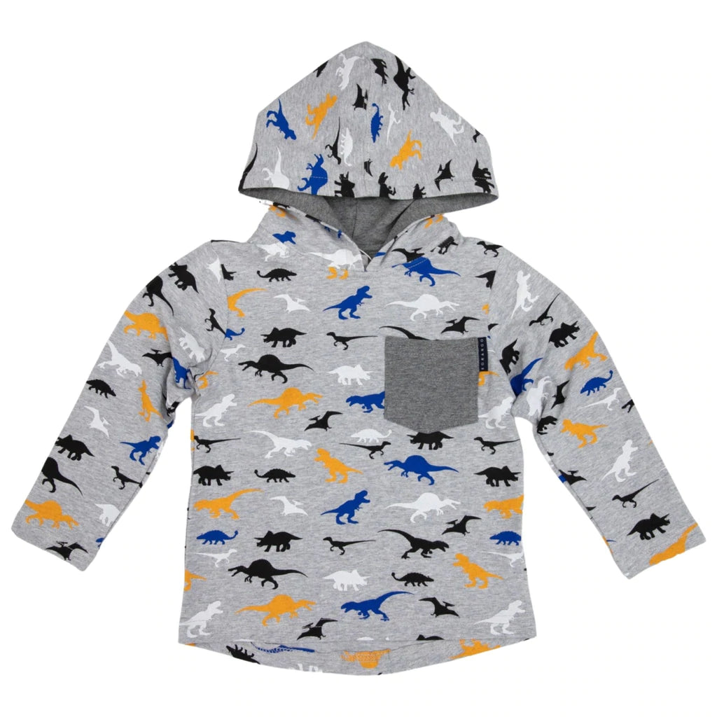 Hooded Dino Top Grey Marle 9-12 months only!