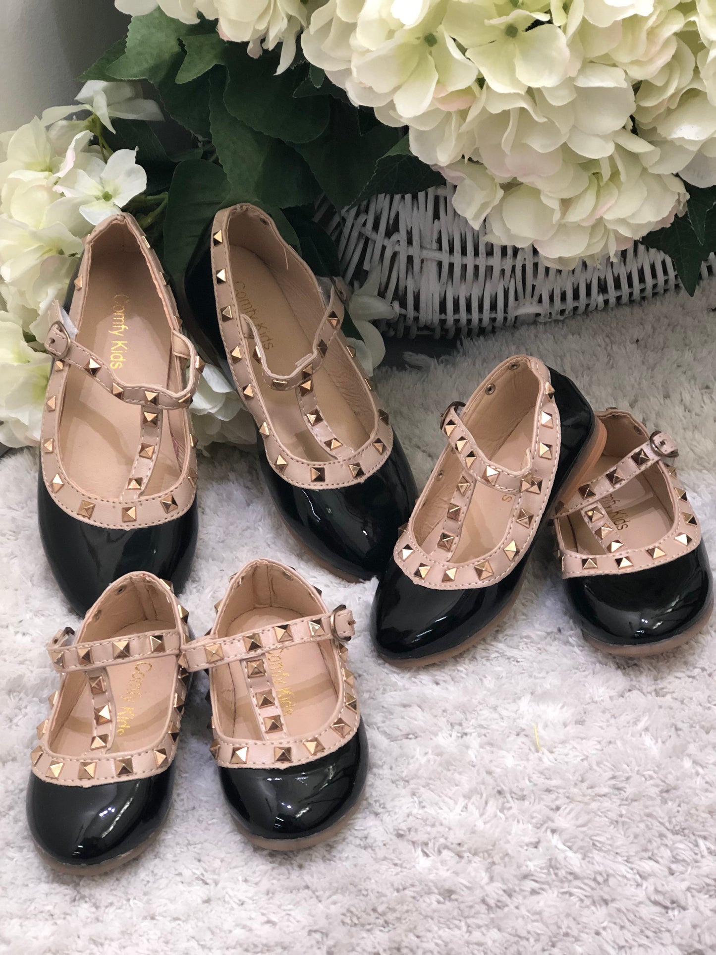 V-Stud Mary Jane Shoe Black or Pink