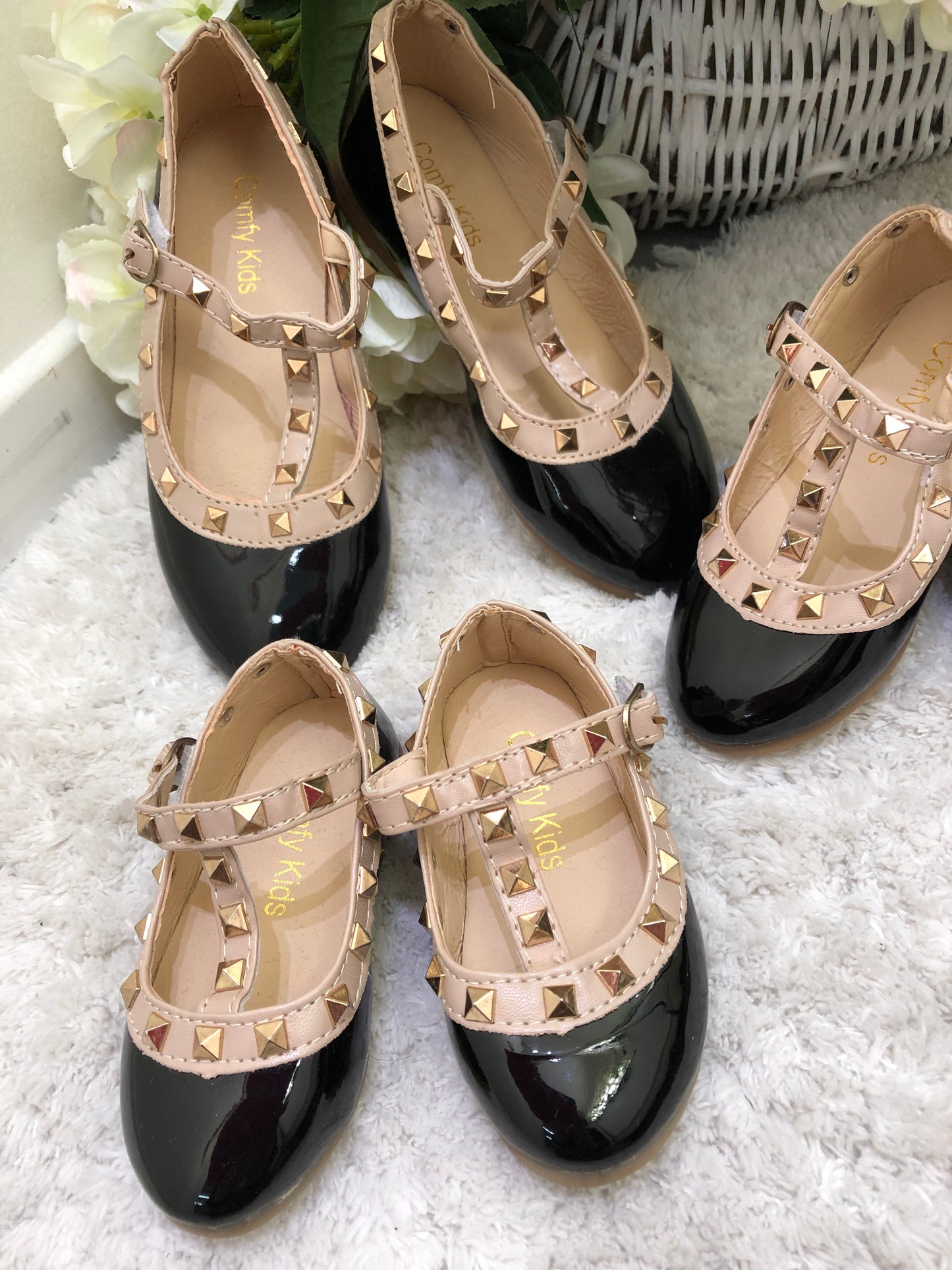 V-Stud Mary Jane Shoe Black or Pink
