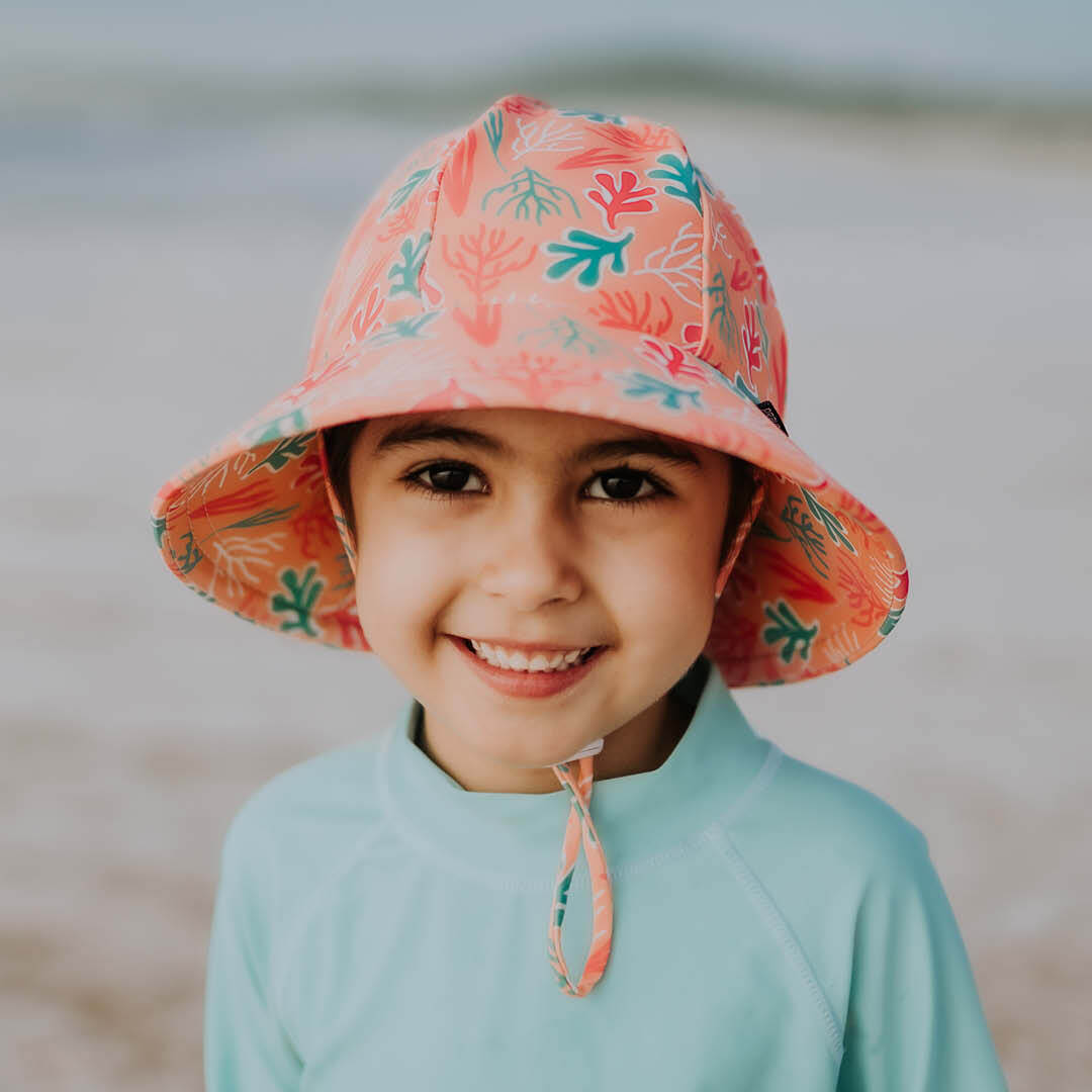 Girls Swim Hat Legionnaire and Bucket Style - Coral