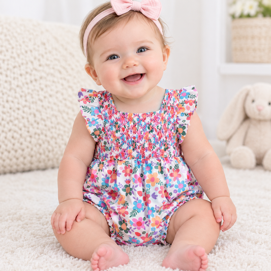 Smocked Bold Floral Sunsuit