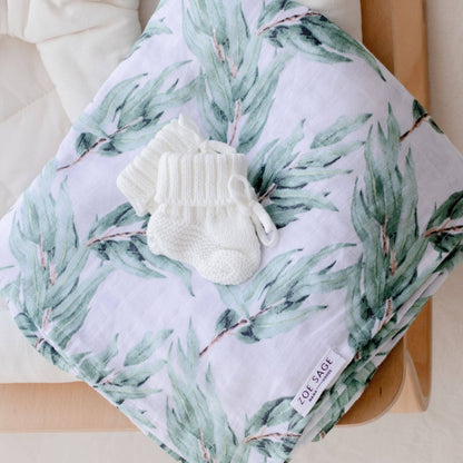 Organic Cotton Muslin Swaddle Wrap - Blue Gum Leaf