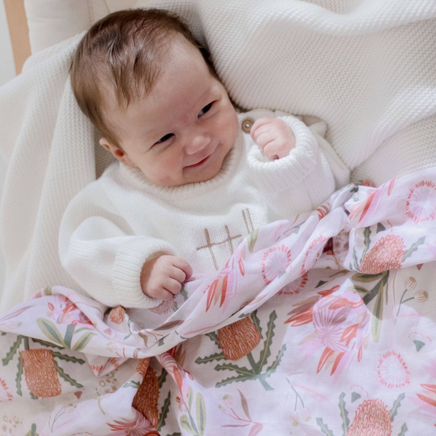 Organic Cotton Muslin Swaddle Wrap - Gumnut Blossoms