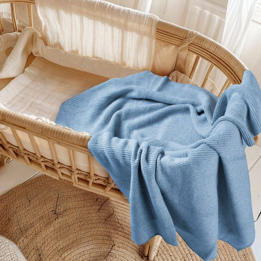 Cotton Classic Knit Baby Blanket - Baby Blue