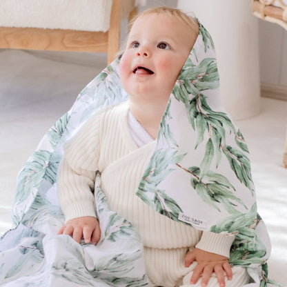 Organic Cotton Muslin Swaddle Wrap - Blue Gum Leaf
