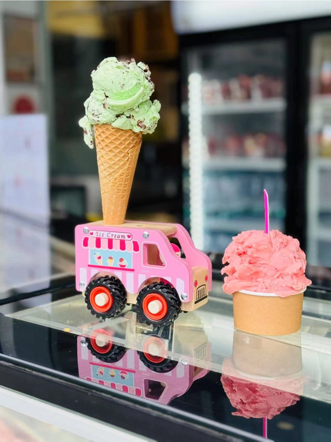 Ice Cream Truck Wooden Wheelie Vehicle