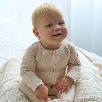 Winter Warm Long Zippy Romper - Oatmeal