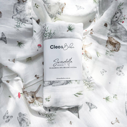 Luxurious Bamboo Cotton Baby Muslin Wrap - Bunny Love