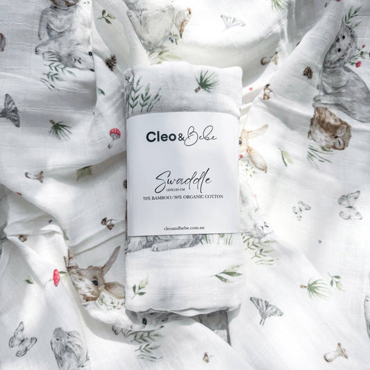 Luxurious Bamboo Cotton Baby Muslin Wrap - Bunny Love