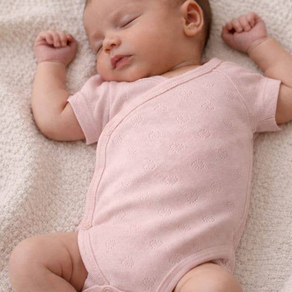 Newborn crossover bodysuit 100% textured cotton with hearts
