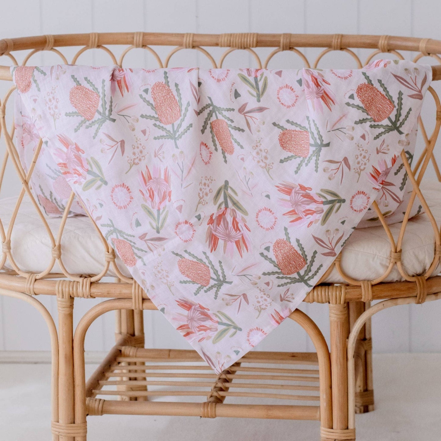 Organic Cotton Muslin Swaddle Wrap - Gumnut Blossoms