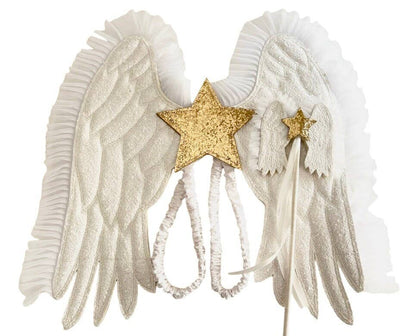 Glitter White /Gold Vegan Leather Enchanted Angel Wings