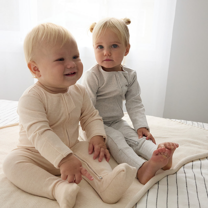 Winter Warm Long Zippy Romper - Oatmeal