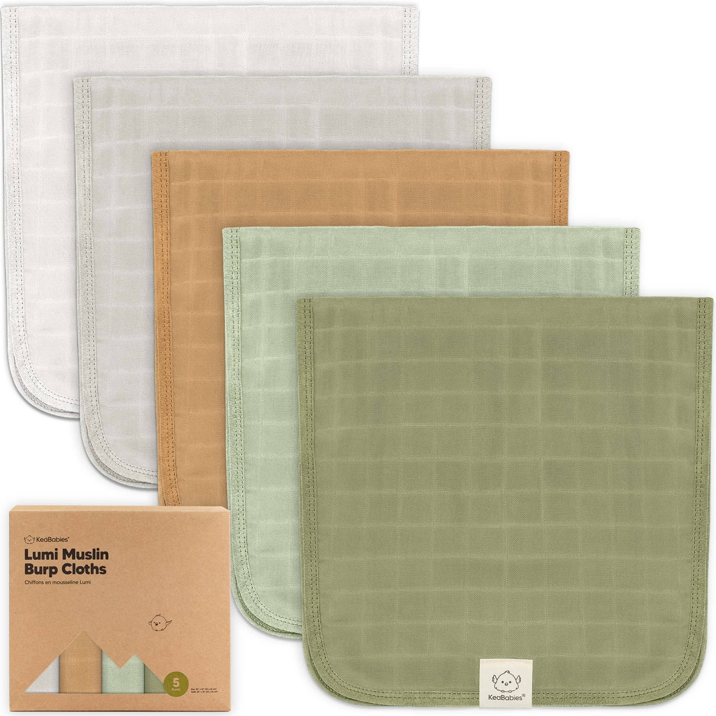 KeaBabies 5pk Lumi Muslin Burp Cloths