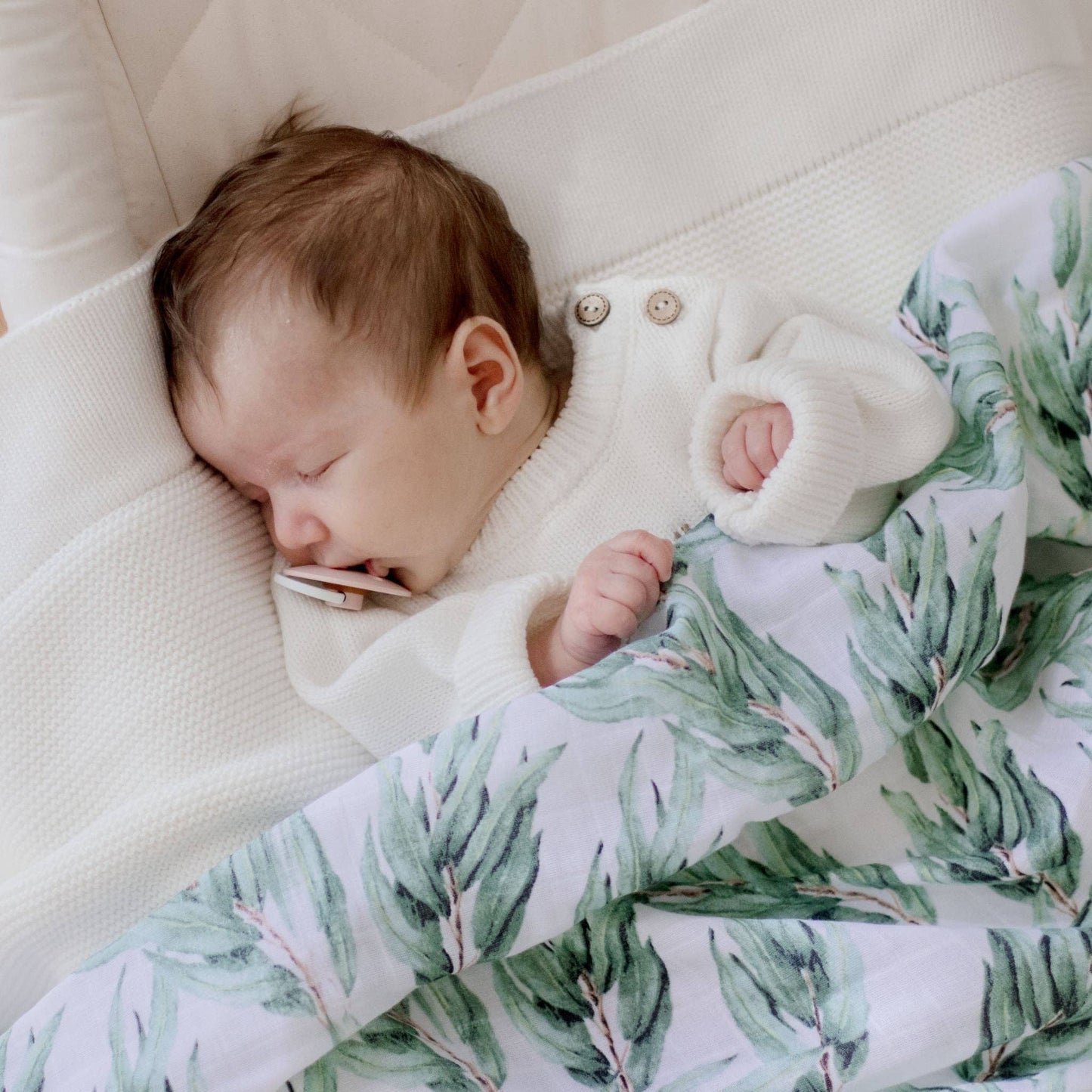 Organic Cotton Muslin Swaddle Wrap - Blue Gum Leaf