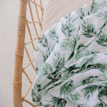 Organic Cotton Muslin Swaddle Wrap - Blue Gum Leaf