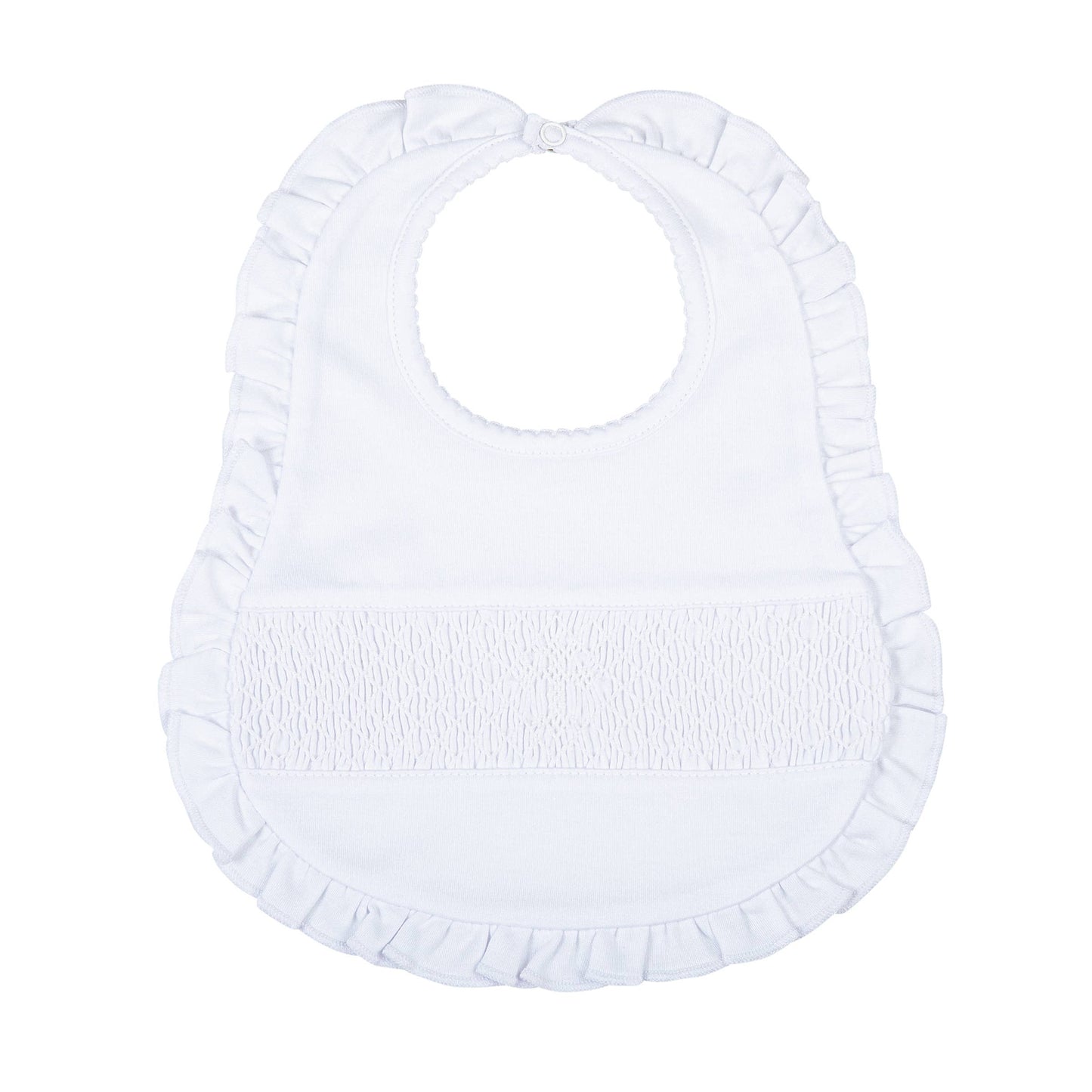 Blessed Smocked Ruffle Bib - White