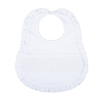 Blessed Smocked Ruffle Bib - White