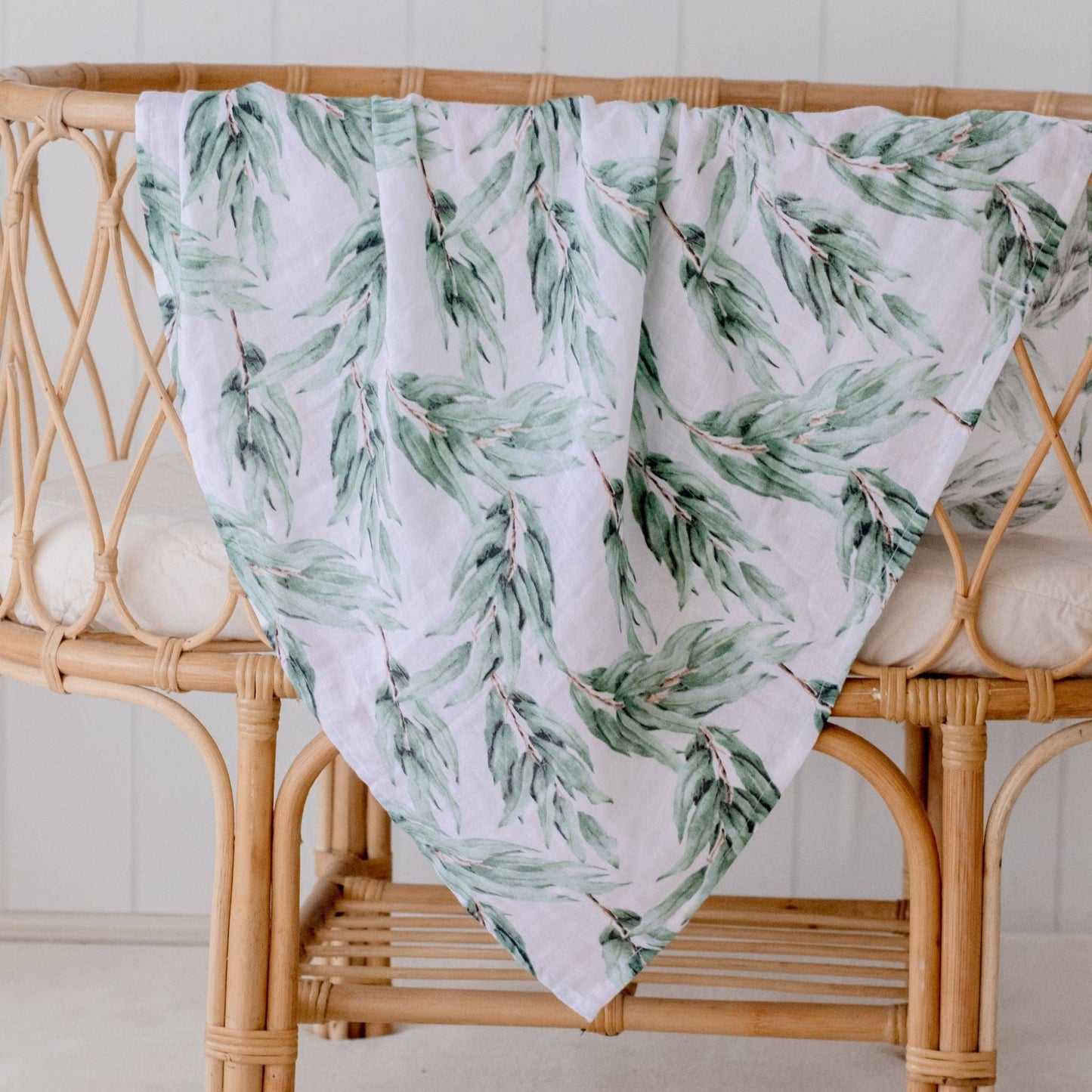 Organic Cotton Muslin Swaddle Wrap - Blue Gum Leaf