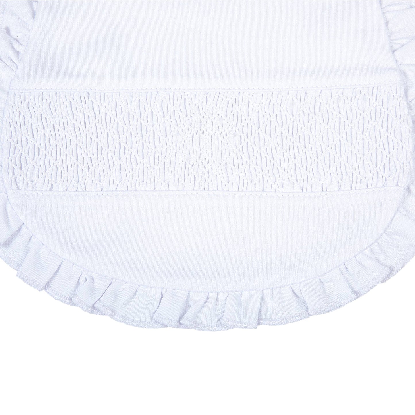 Blessed Smocked Ruffle Bib - White