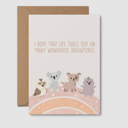 Many Wonderful Adventures- Cute Australian Baby shower card