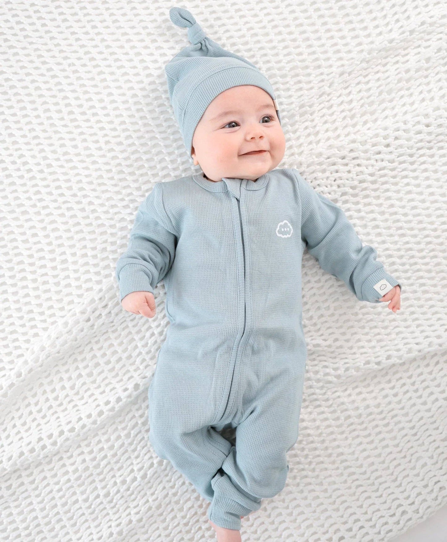 Organic Cotton Waffle Growsuit - Dusk Blue
