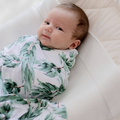 Stretchy Baby Swaddle Wrap - Blue Gum Leaf