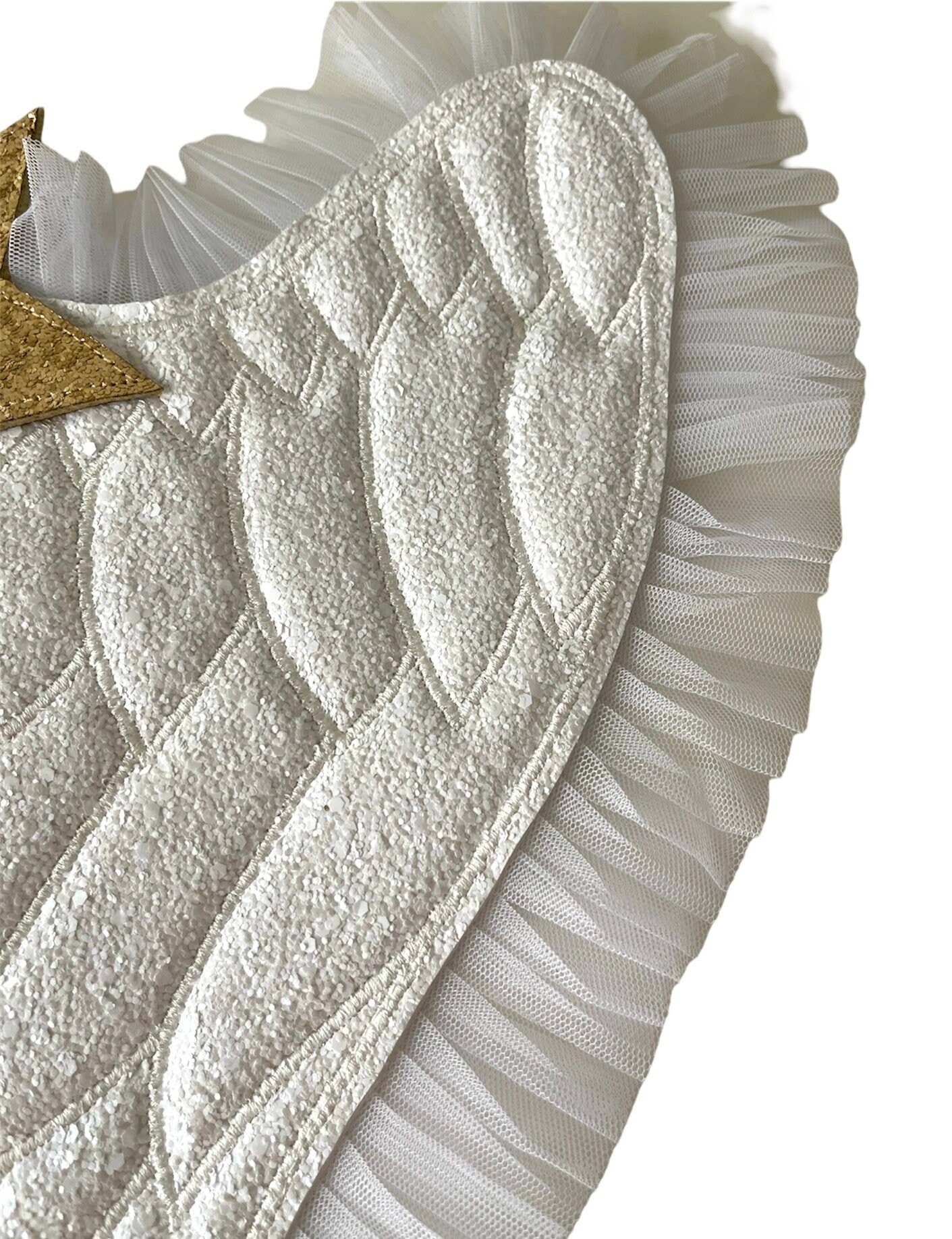 Glitter White /Gold Vegan Leather Enchanted Angel Wings