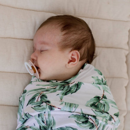 Organic Cotton Muslin Swaddle Wrap - Blue Gum Leaf