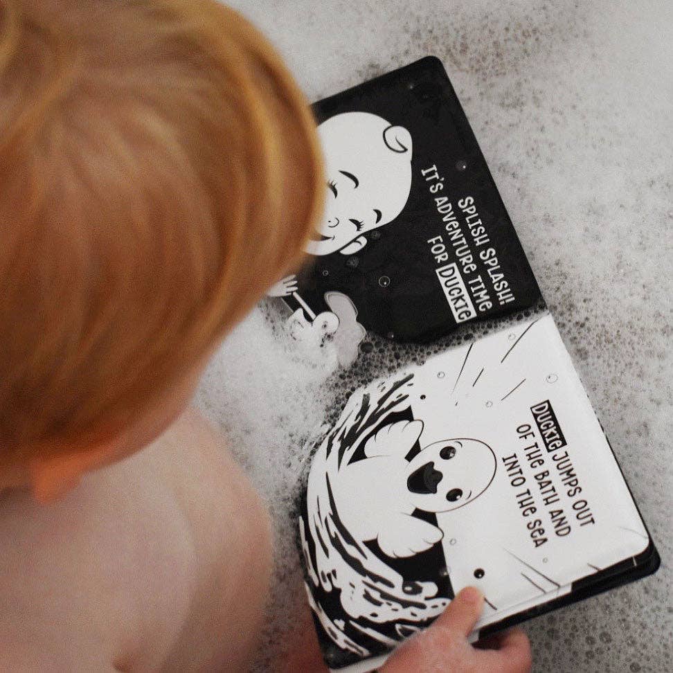 Duckie Goes On An Adventure Black and White Bath Book