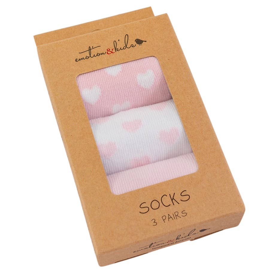 Hearts & Stars 3 Pack Sock - Baby 0-3 months