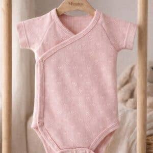 Newborn crossover bodysuit 100% textured cotton with hearts