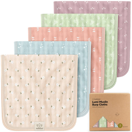 KeaBabies 5pk Lumi Muslin Burp Cloths for Baby Boys, Girls
