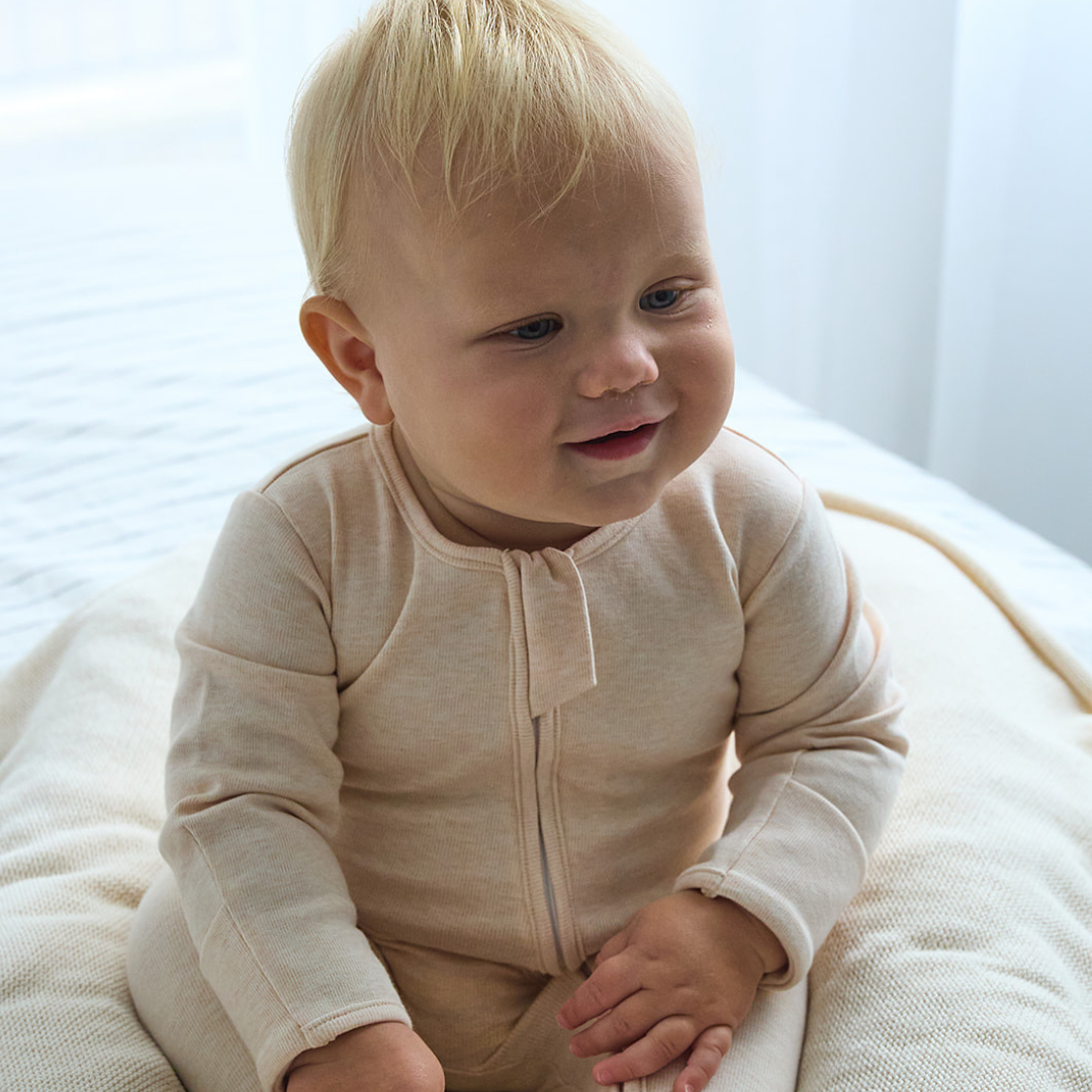 Winter Warm Long Zippy Romper - Oatmeal