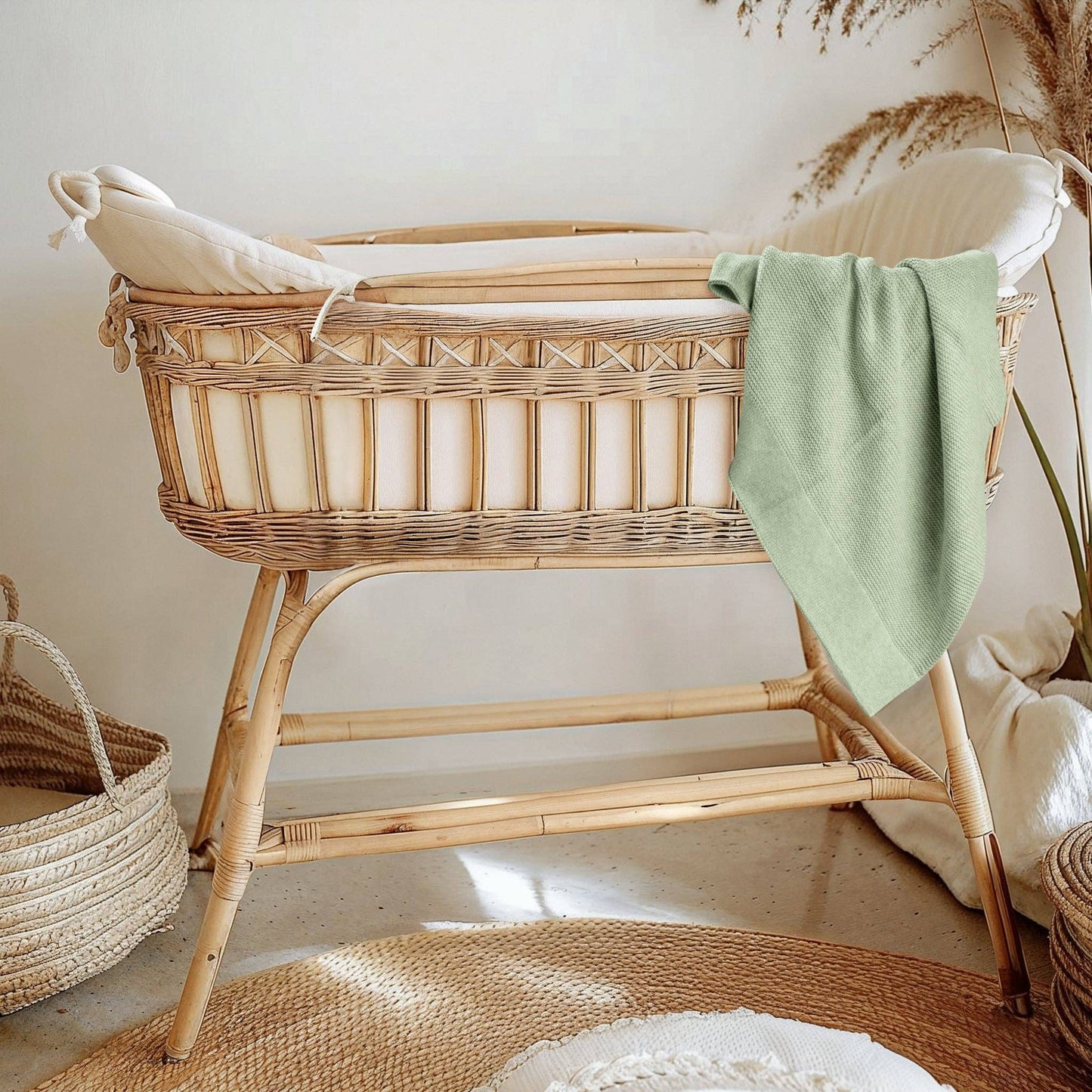 Cotton Classic Knit Baby Blanket - Willow Green