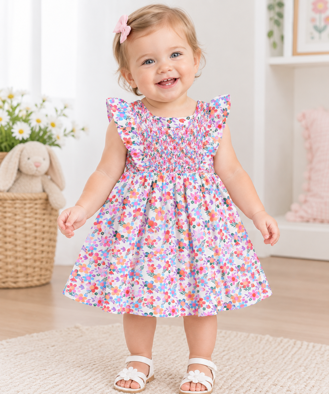 Smocked Bold Floral Dress