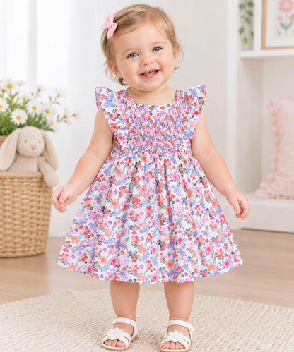 Smocked Bold Floral Dress