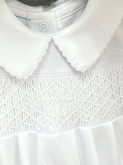 Blessed Smocked Unisex Bubble - White